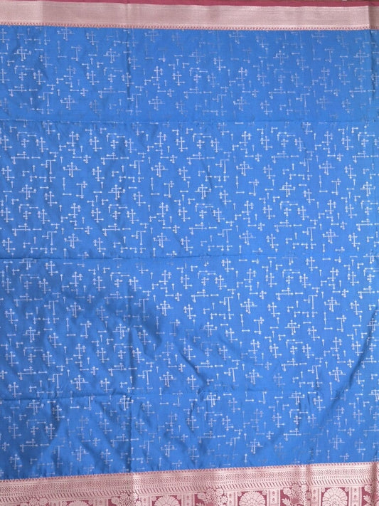 Kanchi pattu saree sky blue color allover zari weaves & zari border with rich pallu and plain blouse