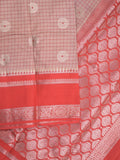 Banaras fancy saree in light pink color allover zari motifs & zari border with brocade pallu and attached blouse