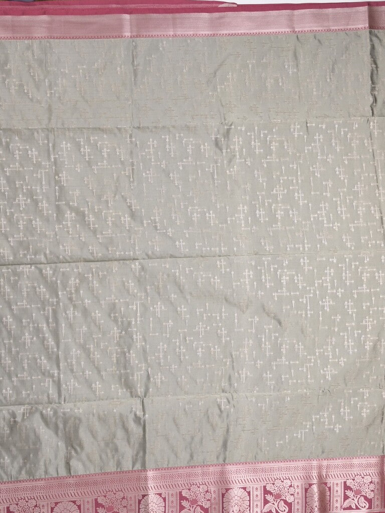 Kanchi pattu saree grey color allover zari weaves & zari border with rich pallu and plain blouse