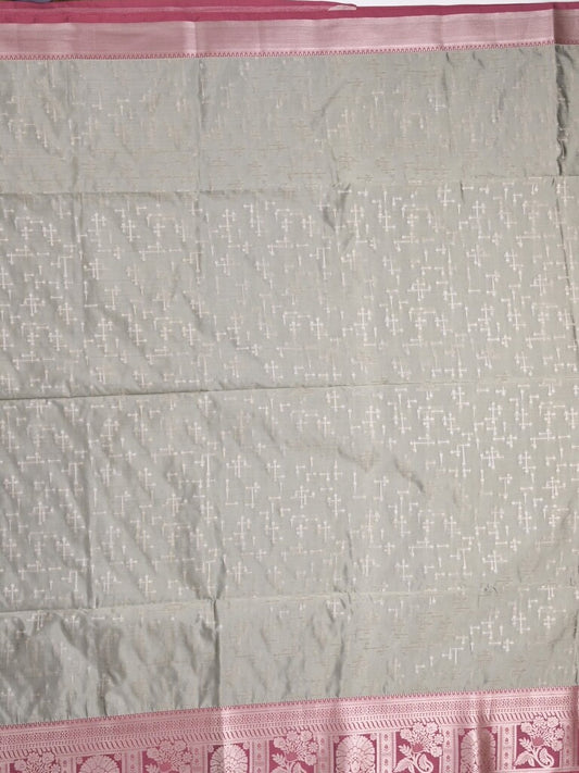 Kanchi pattu saree grey color allover zari weaves & zari border with rich pallu and plain blouse