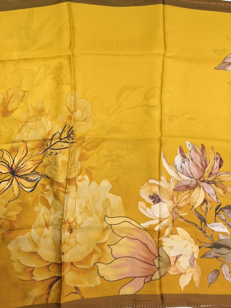 Crape fancy sarees for women | golden yellow | fancy border | party wear