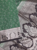 Kanchi pattu saree bottle green color allover zari weaves & zari border with rich pallu and plain blouse