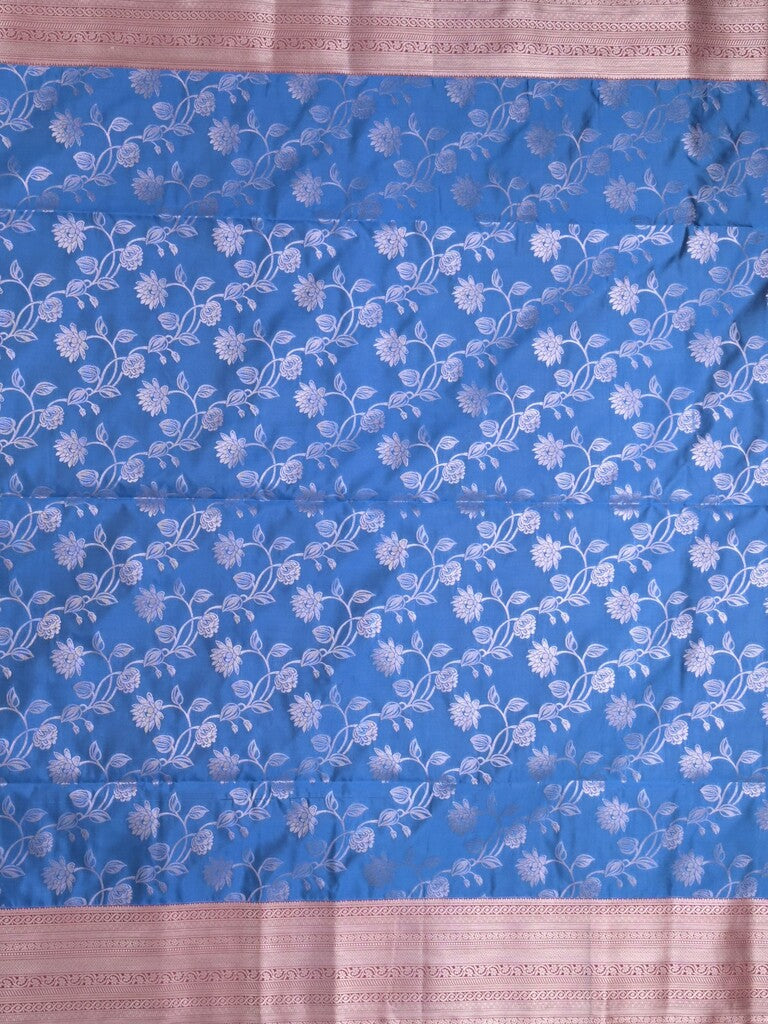 Kanchi pattu saree sky blue color allover zari weaves & zari border with rich pallu and plain blouse