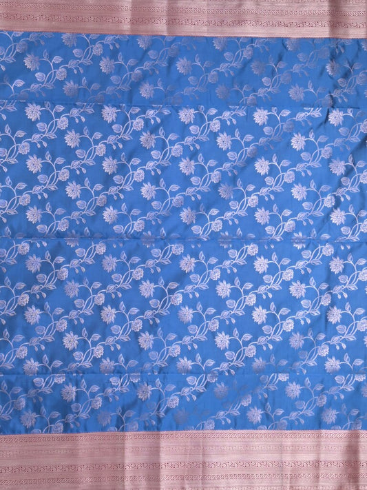 Kanchi pattu saree sky blue color allover zari weaves & zari border with rich pallu and plain blouse