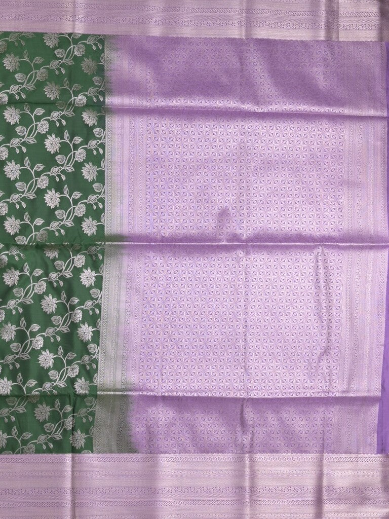 Kanchi pattu saree bottle green color allover zari weaves & zari border with rich pallu and plain blouse