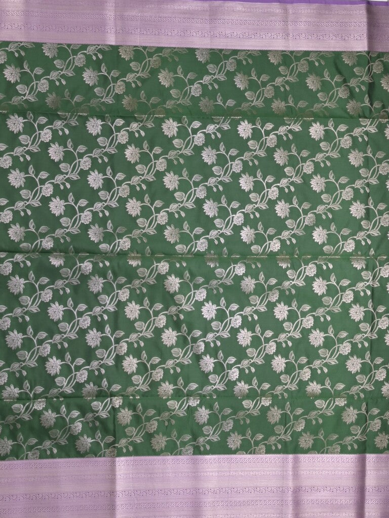 Kanchi pattu saree bottle green color allover zari weaves & zari border with rich pallu and plain blouse
