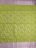 Kanchi pattu saree olive green color allover zari weaves & zari border with rich pallu and plain blouse