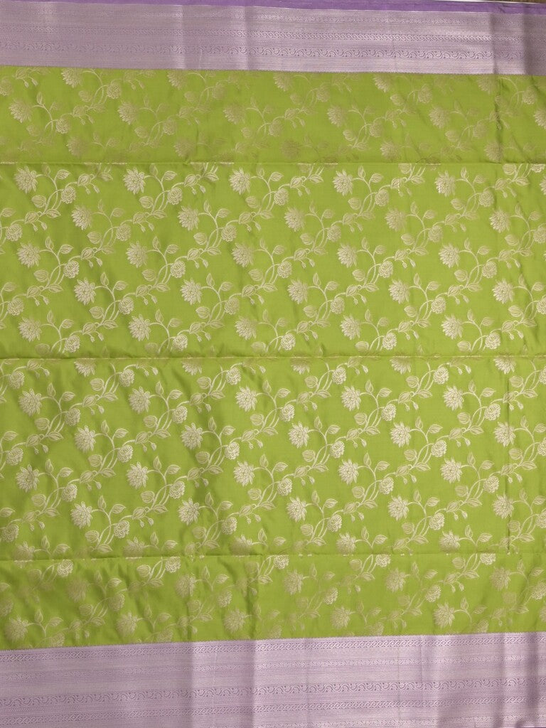 Kanchi pattu saree olive green color allover zari weaves & zari border with rich pallu and plain blouse