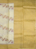 Satin silk fancy saree light cream color allover zari weaves & zari border with zari pallu and plain self blouse