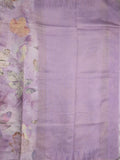Lenin fancy light purple color saree with allover prints, sequins work and attached plain blouse