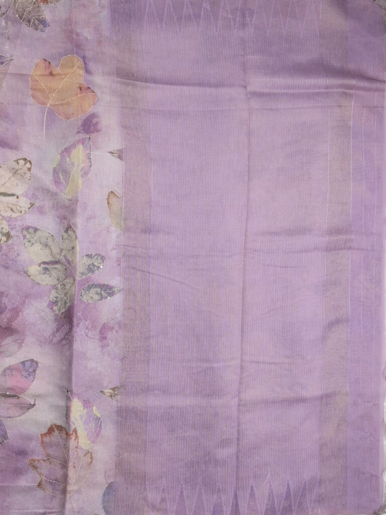 Lenin fancy light purple color saree with allover prints, sequins work and attached plain blouse