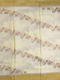 Satin silk fancy saree light cream color allover zari weaves & zari border with zari pallu and plain self blouse