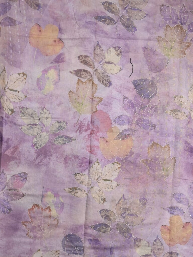 Lenin fancy light purple color saree with allover prints, sequins work and attached plain blouse