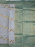 Satin silk fancy saree light blue color allover zari weaves & zari border with zari pallu and plain self blouse
