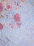 Lenin fancy light blue color saree with allover prints, sequins work and attached plain blouse