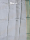 Satin silk fancy saree light blue color allover zari weaves & zari border with zari pallu and plain self blouse