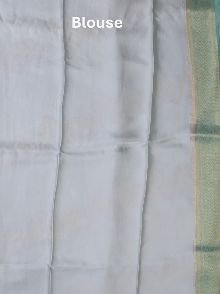 Satin silk fancy saree light blue color allover zari weaves & zari border with zari pallu and plain self blouse