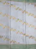 Satin silk fancy saree light blue color allover zari weaves & zari border with zari pallu and plain self blouse