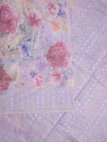 Lenin fancy pastel purple color saree with allover prints, sequins work and attached plain blouse