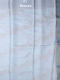 Satin silk fancy saree pastel blue color allover zari weaves & zari border with zari pallu and plain self blouse