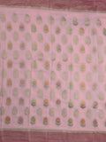 Georgette fancy saree pastel pink color allover zari motifs & zari border with zari pallu and contrast plain blouse