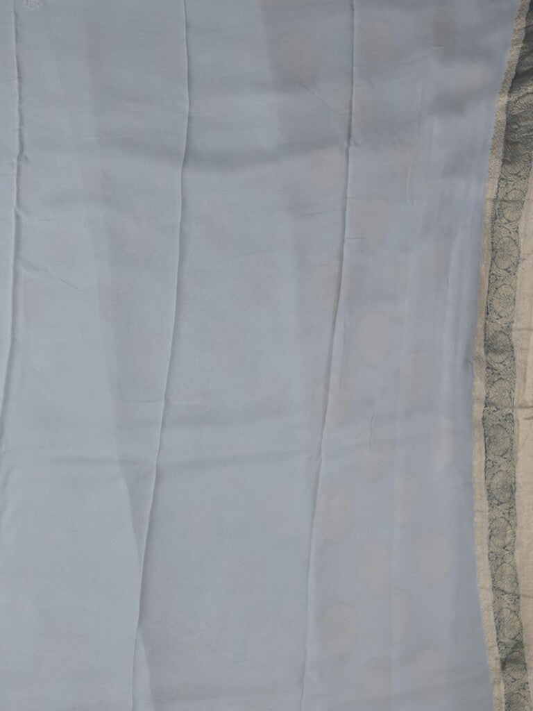 Georgette fancy saree pastel blue color allover zari motifs & zari border with zari pallu and contrast plain blouse