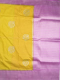 Tabby silk fancy saree in yellow color allover zari motifs & zari border with rich pallu and plain blouse