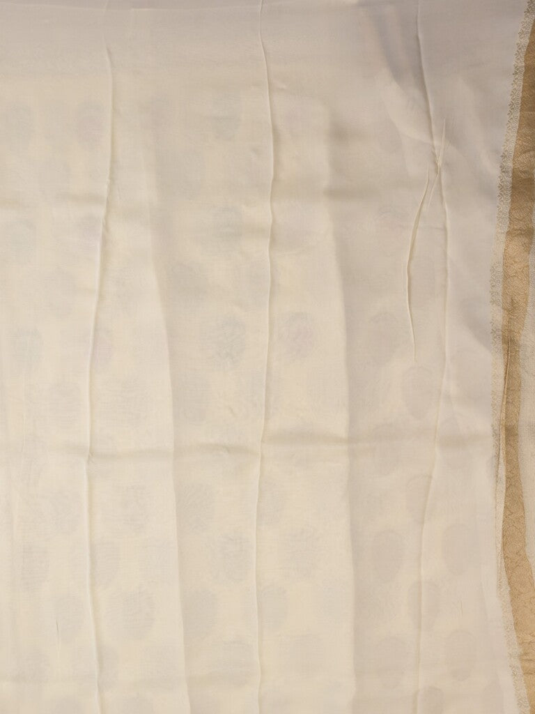 Georgette fancy saree white color allover zari motifs & zari border with zari pallu and contrast plain blouse