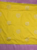 Tabby silk fancy saree in yellow color allover zari motifs & zari border with rich pallu and plain blouse
