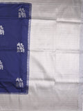 Tabby silk fancy saree in blue color allover zari motifs & zari border with rich pallu and plain blouse