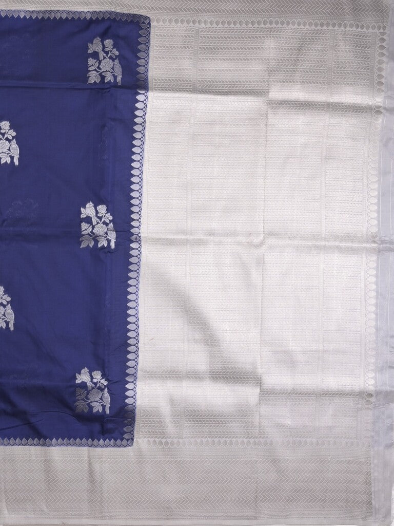 Tabby silk fancy saree in blue color allover zari motifs & zari border with rich pallu and plain blouse