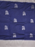 Tabby silk fancy saree in blue color allover zari motifs & zari border with rich pallu and plain blouse