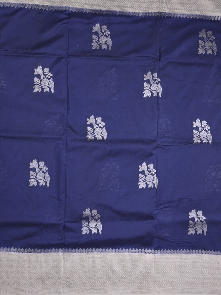 Tabby silk fancy saree in blue color allover zari motifs & zari border with rich pallu and plain blouse