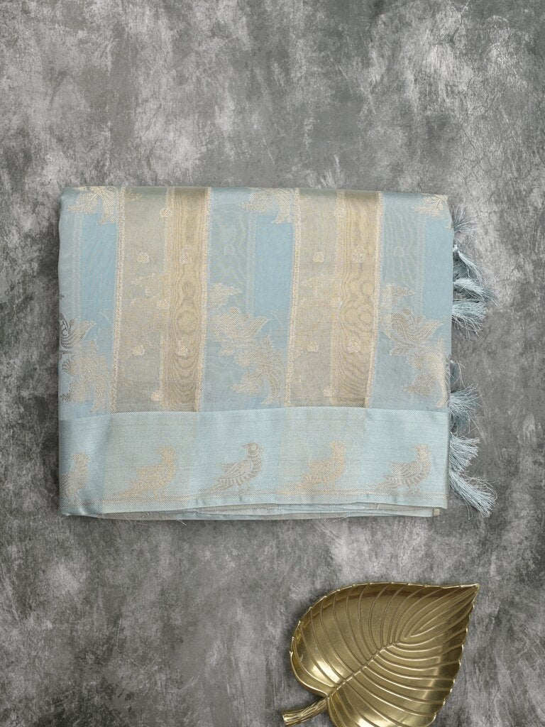 Green mango fancy saree for women | sky blue | zari border | party wear