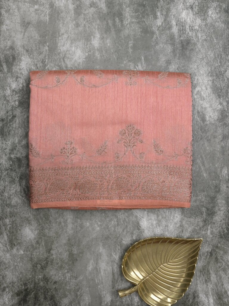 Jute matka fancy saree for women | peach | zari border | party wear