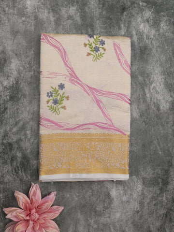 Chanderi fancy saree for women | cream | zari border | fancy sarees