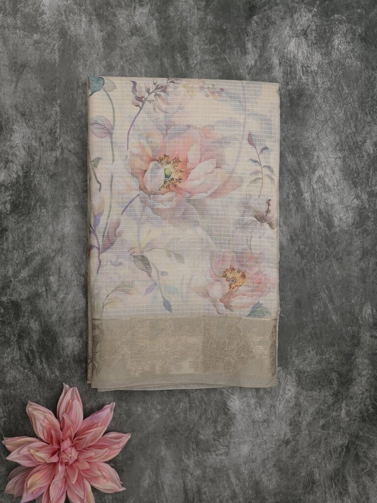 Kota fancy sarees for women | cream | zari border | party wear