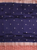 Raw mango fancy saree royal blue color allover zari weaves & zari border with short pallu and contrast blouse