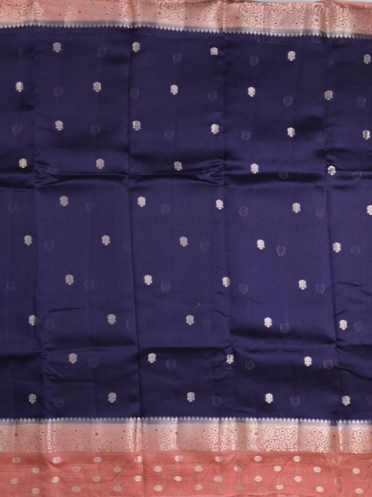 Raw mango fancy saree royal blue color allover zari weaves & zari border with short pallu and contrast blouse