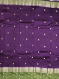 Raw mango fancy saree violet color allover zari weaves & zari border with short pallu and contrast blouse