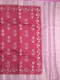 Raw mango fancy saree cherry red color allover zari weaves & zari border with short pallu and contrast blouse
