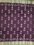 Raw mango fancy saree dark wine color allover zari weaves & zari border with short pallu and contrast blouse