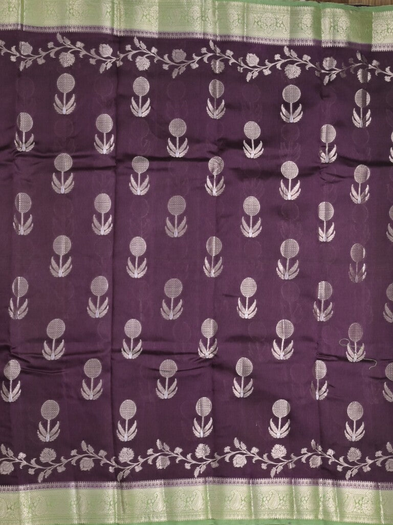 Raw mango fancy saree dark wine color allover zari weaves & zari border with short pallu and contrast blouse