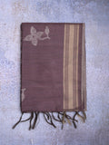 Tussar fancy saree wine color allover prints & plain gold border with printed pallu and self blouse