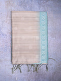 Tussar fancy saree light grey color allover motifs & weaving border with contrast pallu and attached blouse