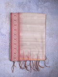 Tussar fancy saree light grey color allover motifs & weaving border with contrast pallu and attached blouse