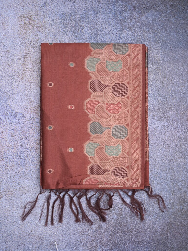 Banaras fancy saree maroon color allover zari weaves & zari border with rich pallu and attached blouse