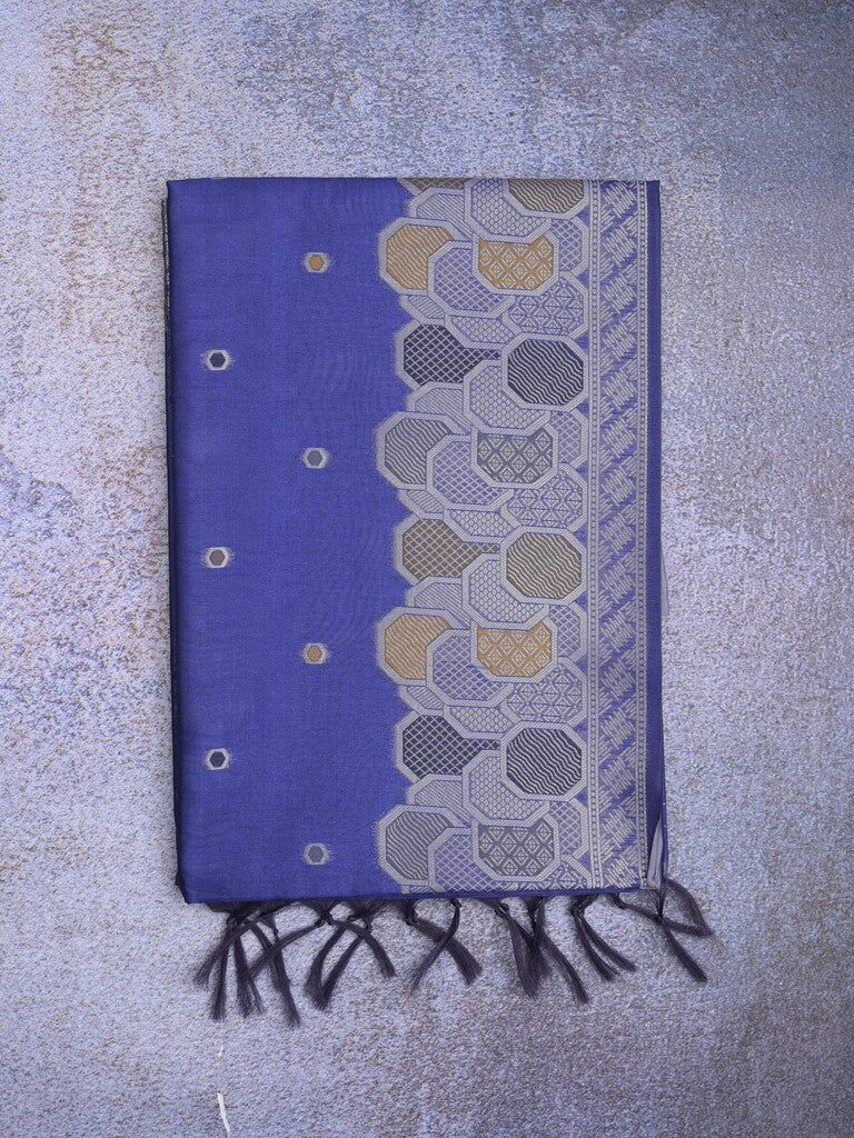 Banaras fancy saree royal blue color allover zari weaves & zari border with rich pallu and attached blouse