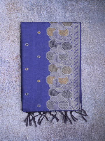 Banaras fancy saree royal blue color allover zari weaves & zari border with rich pallu and attached blouse