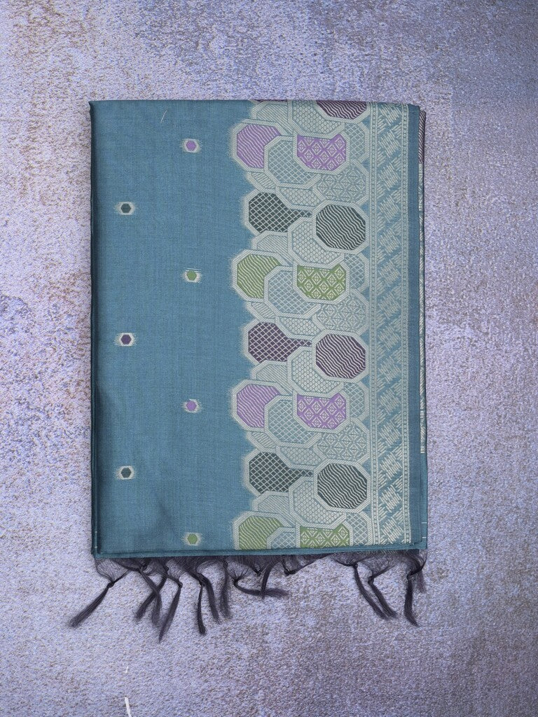 Banaras fancy saree sky blue color allover zari weaves & zari border with rich pallu and attached blouse